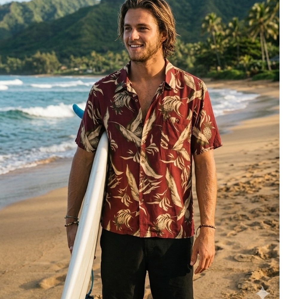 Caribbean 3X Pineapple Silk Hawaiian Shirt Tropical Button Up Men's Shirt‎